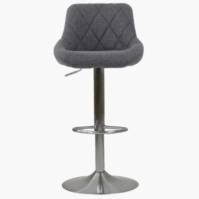 Ferrero Bar Stool Dark Grey Fabric & Brushed Steel Base