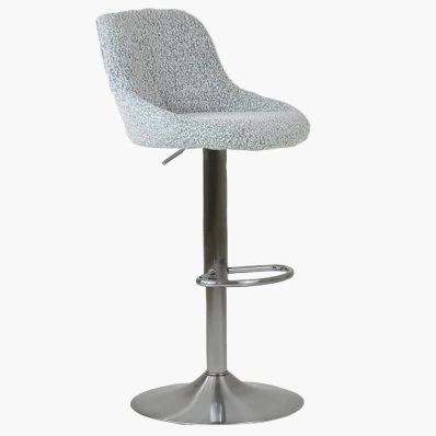 Ferrero Bar Stool Grey Boucle Fabric & Brushed Steel Base