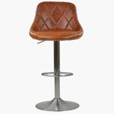 Ferrero Bar Stool Tan Brown Leather & Brushed Steel Base