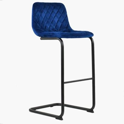 Finn Bar Stool Blue Velvet & Black Leg
