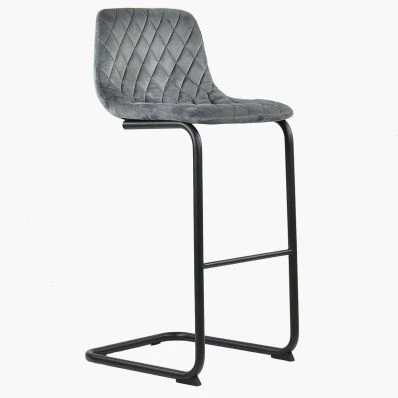 Finn Bar Stool Dark Grey Velvet & Black Leg