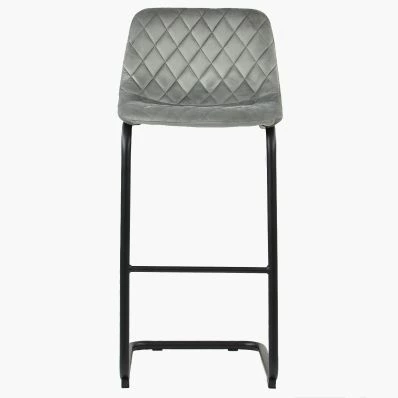 Finn Bar Stool Grey Velvet & Black Leg