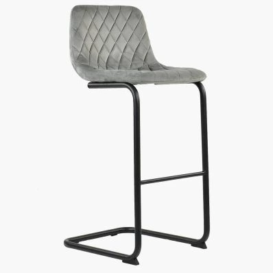 Finn Bar Stool Grey Velvet & Black Leg