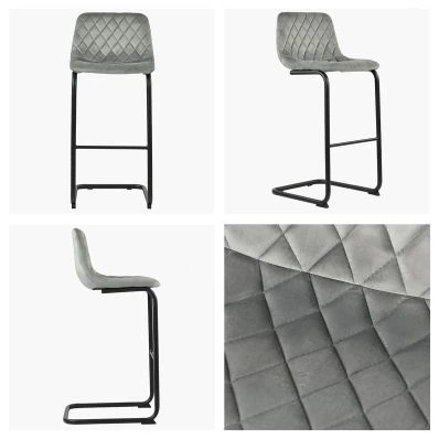 Finn Bar Stool Grey Velvet & Black Leg