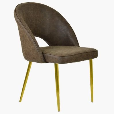Flair Dining Chair Antique Brown Faux Leather & Gold Legs