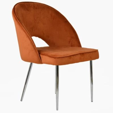 Flair Dining Chair Burnt Orange Velvet & Chrome Legs