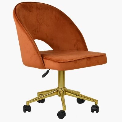 Flair Office Chair Burnt Orange Velvet & Gold