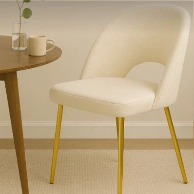 Flair Dining Chair Cream Boucle Fabric & Gold Legs