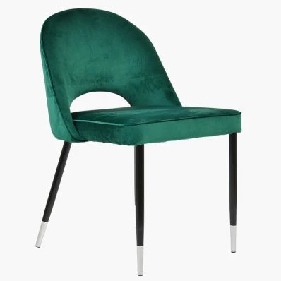 Flair Dining Chair Green Velvet & Black \ Silver Legs