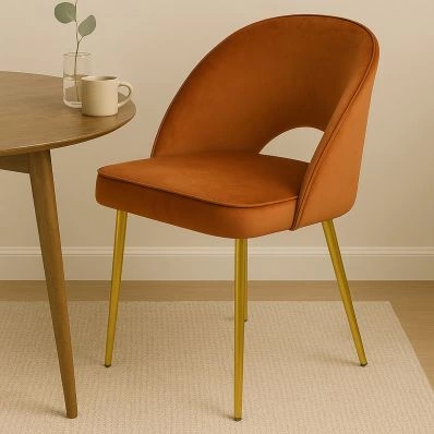Flair Dining Chair Burnt Orange Velvet & Gold Legs