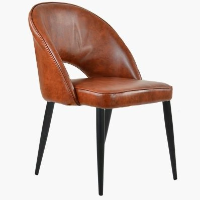 Flair Dining Chair Vintage Tan Brown Faux Leather & Black Legs