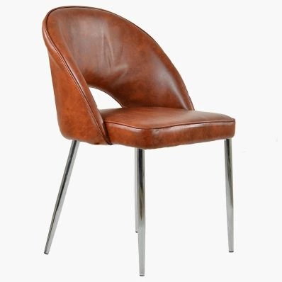 Flair Dining Chair Vintage Tan Brown Faux Leather & Chrome Legs