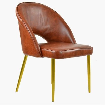 Flair Dining Chair Vintage Tan Brown Faux Leather & Gold Legs