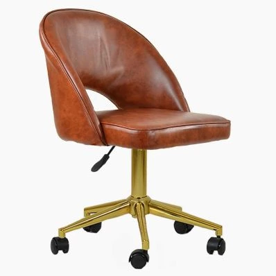 Flair Office Chair Vintage Brown Faux Leather & Gold
