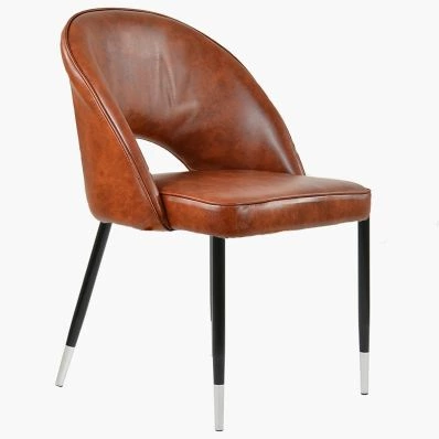 Flair Dining Chair Vintage Tan Brown Faux Leather & Black \ Silver Legs