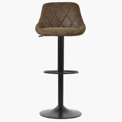 Fleur Bar Stool Aged Brown Leather & Black Base