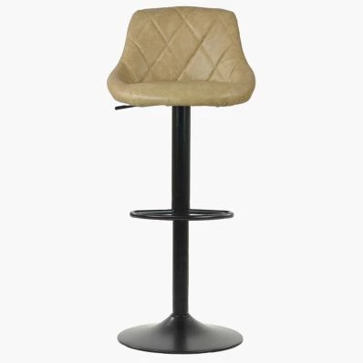 Fleur Bar Stool Beige Cream Leather & Black Base