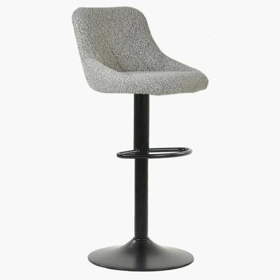 Fleur Bar Stool Stone Grey Boucle Fabric & Black Base