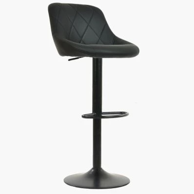 Fleur Bar Stool Black Leather & Black Base