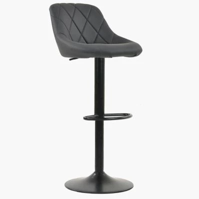 Fleur Bar Stool Dark Grey Leather & Black Base