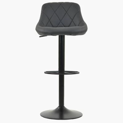 Fleur Bar Stool Dark Grey Leather & Black Base