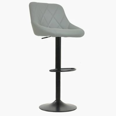 Fleur Bar Stool Grey Leather & Black Base