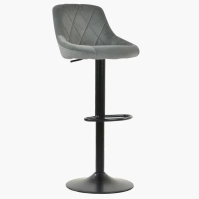 Fleur Bar Stool Grey Velvet & Black Base