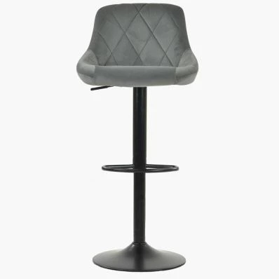 Fleur Bar Stool Grey Velvet & Black Base