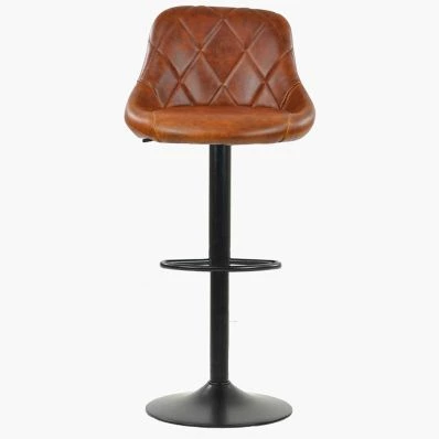 Fleur Bar Stool Tan Brown Leather & Black Base