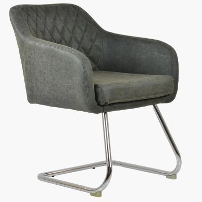 Solo Office Chair Vintage Grey Faux Leather & Chrome Base