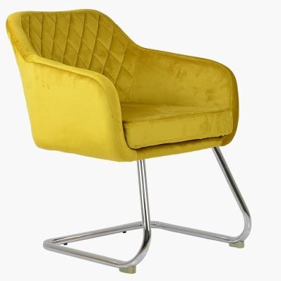 Solo Office Chair Mustard Velvet & Chrome Base