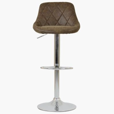 Flo Bar Stool Aged Brown Leather & Chrome Base