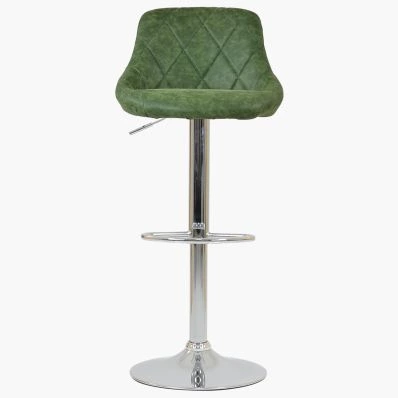 Flo Bar Stool Aged Olive Green Leather & Chrome Base