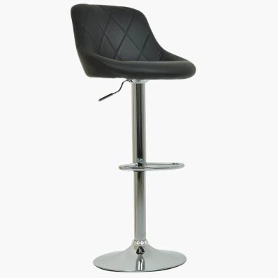 Flo Bar Stool Black Leather & Chrome Base
