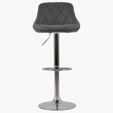 Flo Bar Stool Dark Grey Leather & Chrome Base