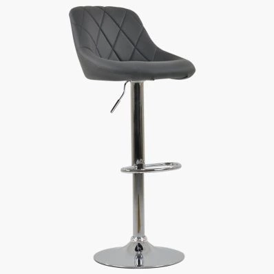 Flo Bar Stool Dark Grey Leather & Chrome Base