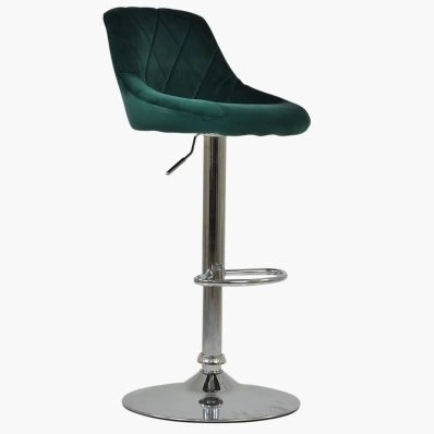 Flo Bar Stool Green Velvet & Chrome Base