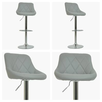 Flo Bar Stool Grey Leather & Chrome Base