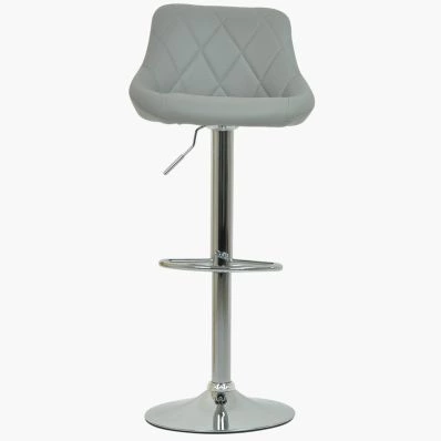 Flo Bar Stool Grey Leather & Chrome Base