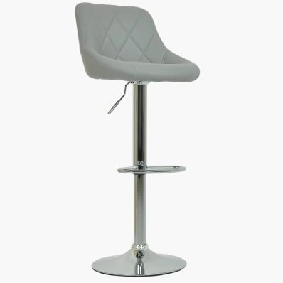 Flo Bar Stool Grey Leather & Chrome Base