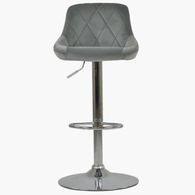 Flo Bar Stool Grey Velvet & Chrome Base