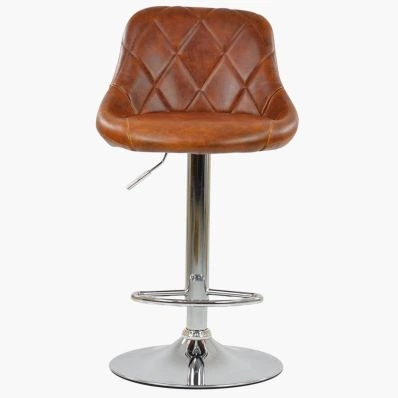 Flo Bar Stool Tan Brown Leather & Chrome Base
