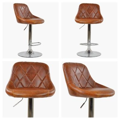 Flo Bar Stool Vintage Tan Brown Leather & Chrome Base