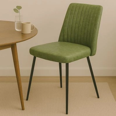 Flow Dining Chair Vintage Green Faux Leather & Black Leg