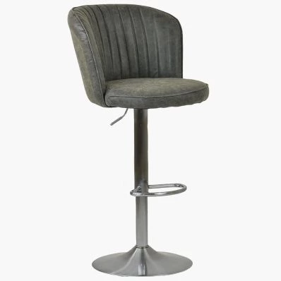 Flynn Bar Stool Vintage Grey Leather & Brushed Steel Base