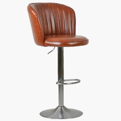 Flynn Bar Stool Vintage Tan Brown Leather & Brushed Steel Base