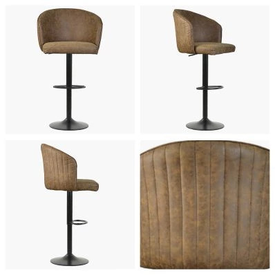 Franklin Bar Stool Antique Brown Leather & Black Base