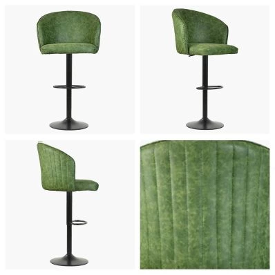 Franklin Bar Stool Vintage Green Leather & Black Base