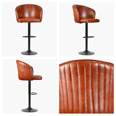 Franklin Bar Stool Vintage Tan Brown Leather & Black Base