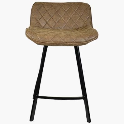 Franz Bar Stool Aged Brown Leather & Black Leg 65cm